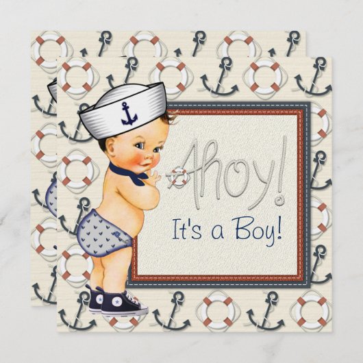 Little Sailor Boy Nautical Baby Shower Einladung (Vorne/Hinten)