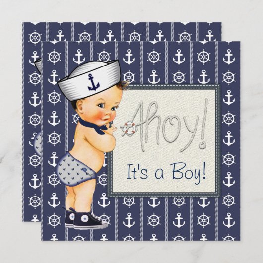 Little Sailor Boy Nautical Baby Shower Einladung (Vorne/Hinten)