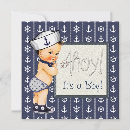 Little Sailor Boy Nautical Baby Shower Einladung (Vorderseite)