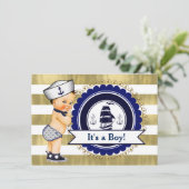 Little Sailor Boy Nautical Baby Shower Einladung (Stehend Vorderseite)