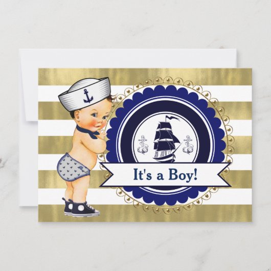 Little Sailor Boy Nautical Baby Shower Einladung (Vorderseite)