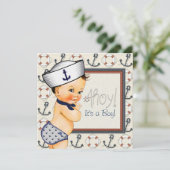 Little Sailor Boy Nautical Baby Shower Einladung (Stehend Vorderseite)