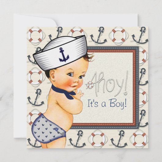 Little Sailor Boy Nautical Baby Shower Einladung (Vorderseite)