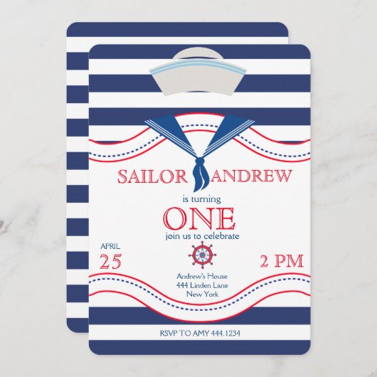 Little Sailor Erstgeburtstag Einladungen (Vorne/Hinten)