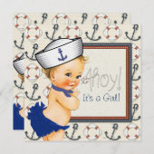 Little Sailor Girl Nautical Baby Shower Einladung (Vorne/Hinten)