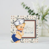 Little Sailor Girl Nautical Baby Shower Einladung (Stehend Vorderseite)