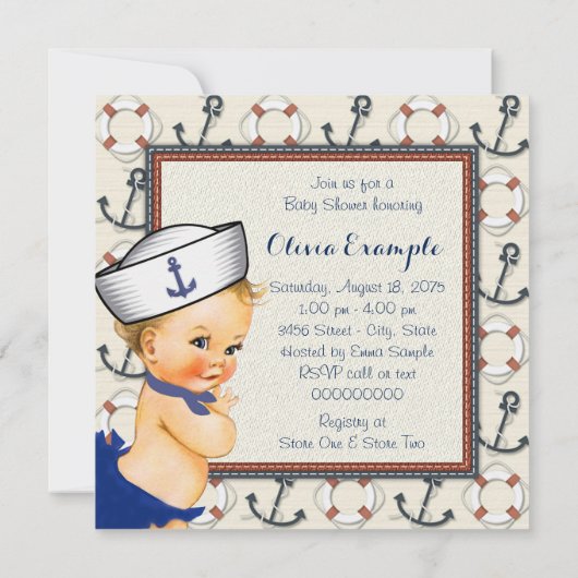 Little Sailor Girl Nautical Baby Shower Einladung (Rückseite)