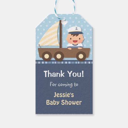 Little Sailor Nautical Baby Shower Party Geschenkanhänger (Vorderseite)