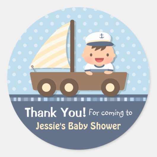 Little Sailor Nautical Baby Shower Party Runder Aufkleber (Vorderseite)