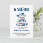 Little Sailor Nautical Blue Bear Boy Baby Dusche Einladung (Stehend Vorderseite)
