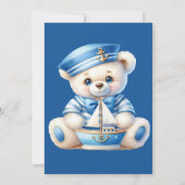 Little Sailor Nautical Blue Bear Boy Baby Dusche Einladung (Rückseite)