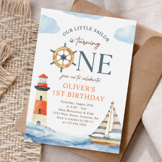 Little Sailor Nautical Blue Pastel 1. Geburtstag Einladung