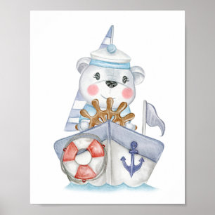 Little Sailor Polar Teddy Bär auf einem Boot Poster