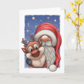 Little Santa und seine kleinen Rentiere Karte (Gelbe Blume)