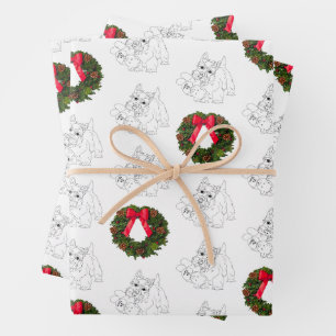 Little Scottie Dog mit Weihnachtskranz Geschenkpapier Set