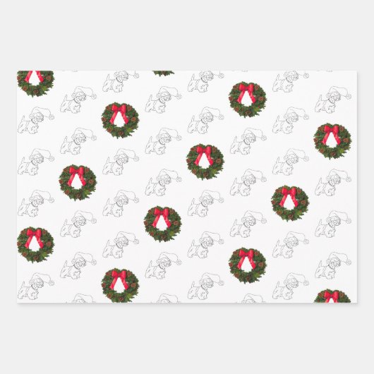 Little Scottie Dog mit Weihnachtskranz Geschenkpapier Set (Vorderseite 2)