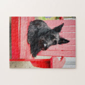 Little Scottie in einem großen roten Stuhl Puzzle (Horizontal)