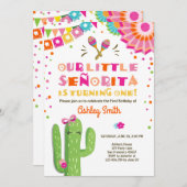 Little Senorita Fiesta Cactus Pink Erster Geburtst Einladung (Vorne/Hinten)