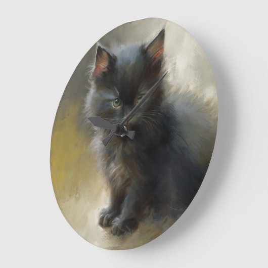 Little Shadow Black Kitten Große Wanduhr (Winkel)