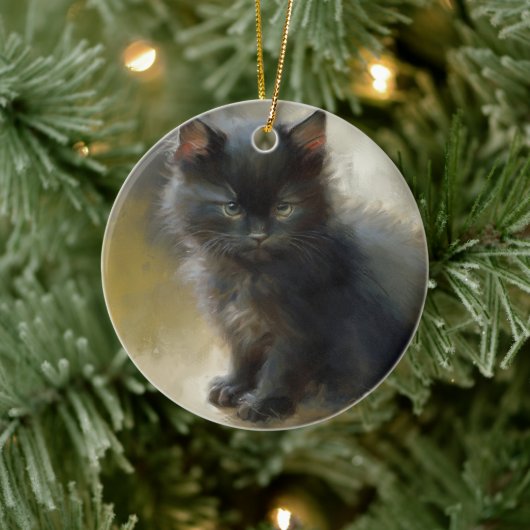 Little Shadow Black Kitten Keramik Ornament (Baum)
