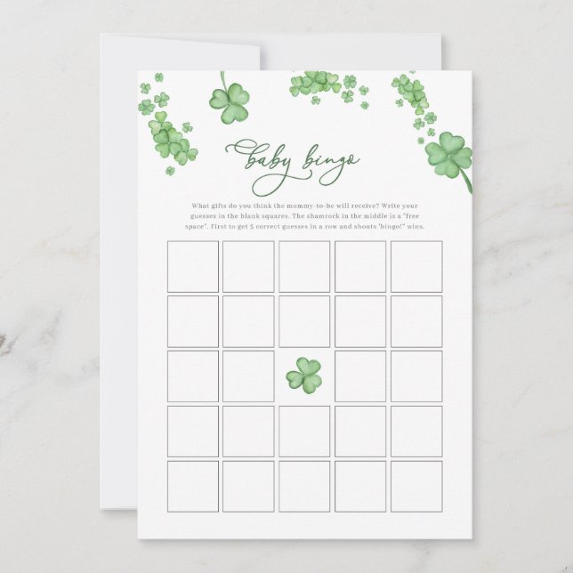 Little Shamrock Baby Shower Game Baby Bingo Game (Vorderseite)