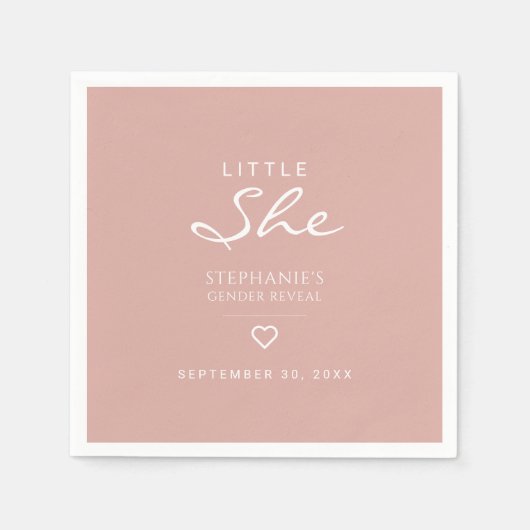 Little She Heart Dusty Rose Gender Reveal Napkin Serviette (Vorderseite)