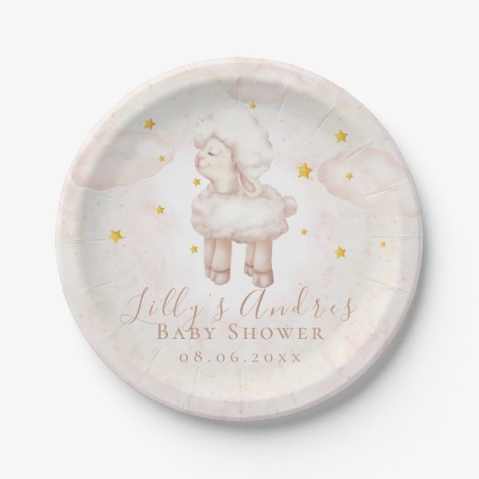 Little Sheep Lamb Dreamy Stars Baby Dusche Pappteller (Vorderseite)