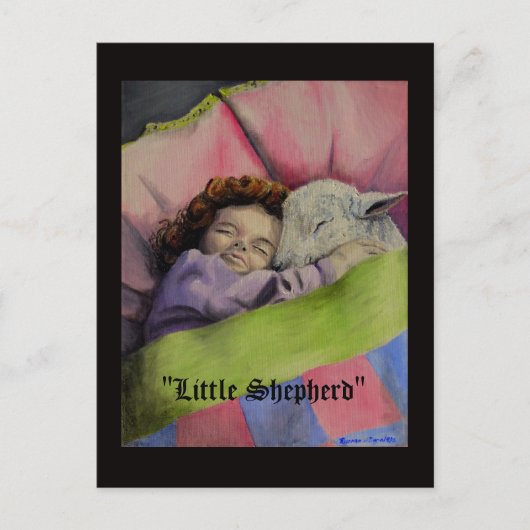 "Little Shepherd" Lamm Gottes mit Mädchen schläft Postkarte (Vorderseite)