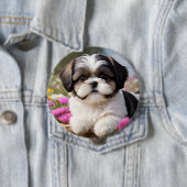 Little Shih Tzu Puppy-Basket-Blume Button (Beispiel)