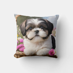 Little Shih Tzu Puppy-Basket-Blume Kissen