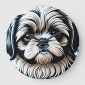 Little Shih Tzu Round Wall Clock Große Wanduhr (Vorderseite)