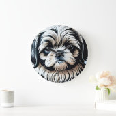 Little Shih Tzu Round Wall Clock Große Wanduhr (Zuhause)