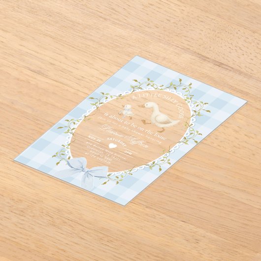 Little Silly Goose Baby Shower Blue Gingham Acryleinladungen (Ablage )