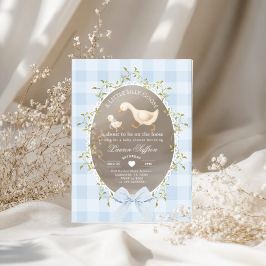 Little Silly Goose Baby Shower Blue Gingham Acryleinladungen