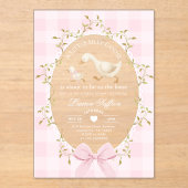 Little Silly Goose Baby Shower Pink Gingham Acryleinladungen (Vorderseite)