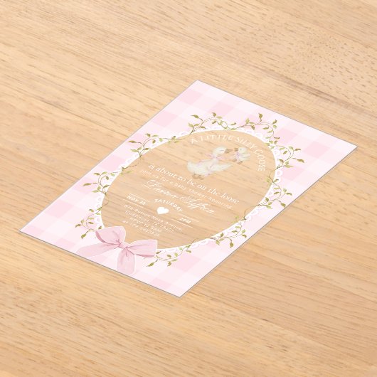 Little Silly Goose Baby Shower Pink Gingham Acryleinladungen (Ablage )
