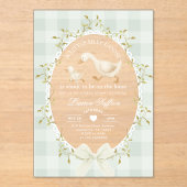Little Silly Goose Baby Shower Sage Gingham Acryleinladungen (Vorderseite)