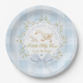 Little Silly Goose Blue Gingham Baby Shower Pappteller (Vorderseite)