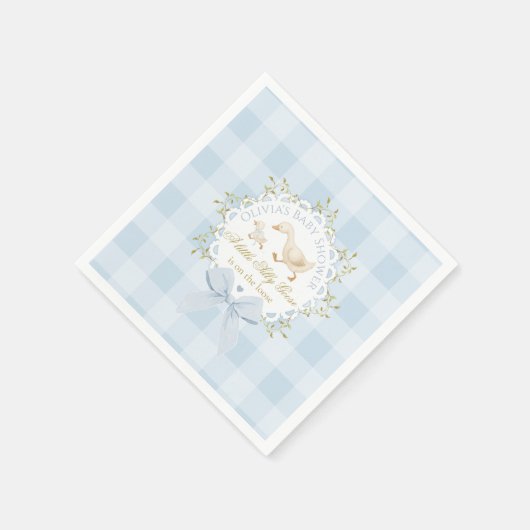 Little Silly Goose Blue Gingham Baby Shower Serviette (Ecke)