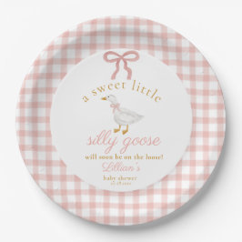Little Silly Goose Blush Pink Gingham Baby Shower  Pappteller