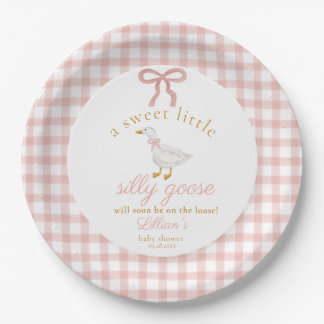 Little Silly Goose Blush Pink Gingham Baby Shower  Pappteller