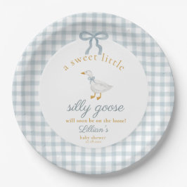 Little Silly Goose Bow Baby Shower Blue Gingham  Pappteller