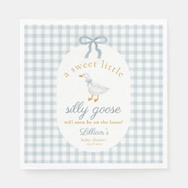 Little Silly Goose Bow Baby Shower Blue Gingham  Serviette