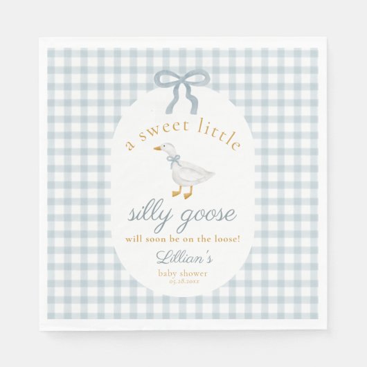 Little Silly Goose Bow Baby Shower Blue Gingham  Serviette (Vorderseite)