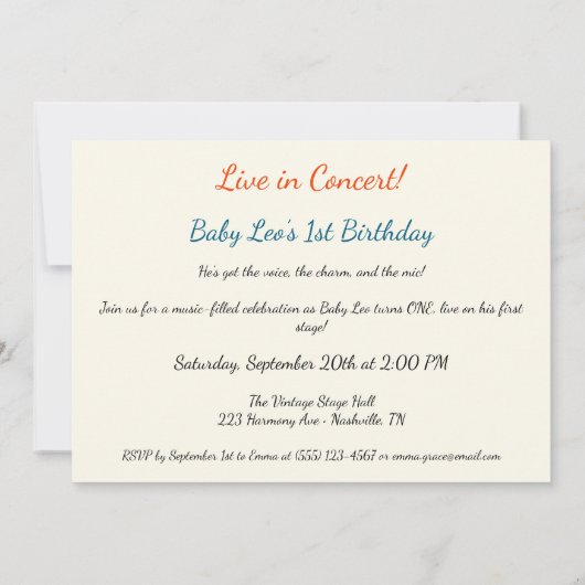 Little Singer 1. Geburtstag Party Einladung (Rückseite)