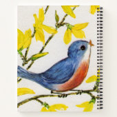 Little Singing Red and Blue Bird in Tree Blume Notizblock (Rückseite)