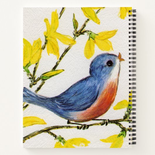 Little Singing Red and Blue Bird in Tree Blume Notizblock (Rückseite)