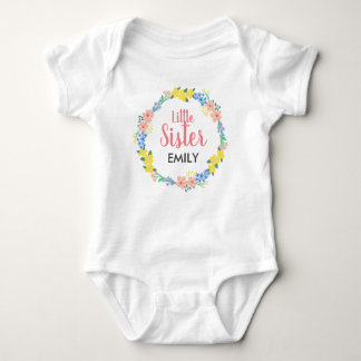 Little Sister Floral Wreath Baby Bodysuit Baby Strampler