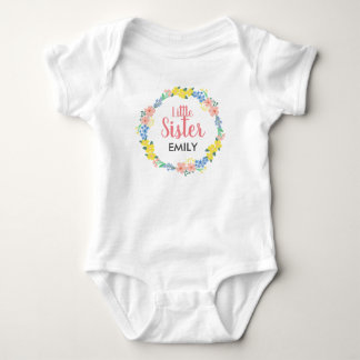 Little Sister Floral Wreath Baby Bodysuit Strampler