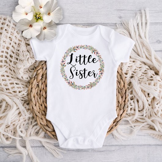 Little Sister Floral Wreath Baby Strampler